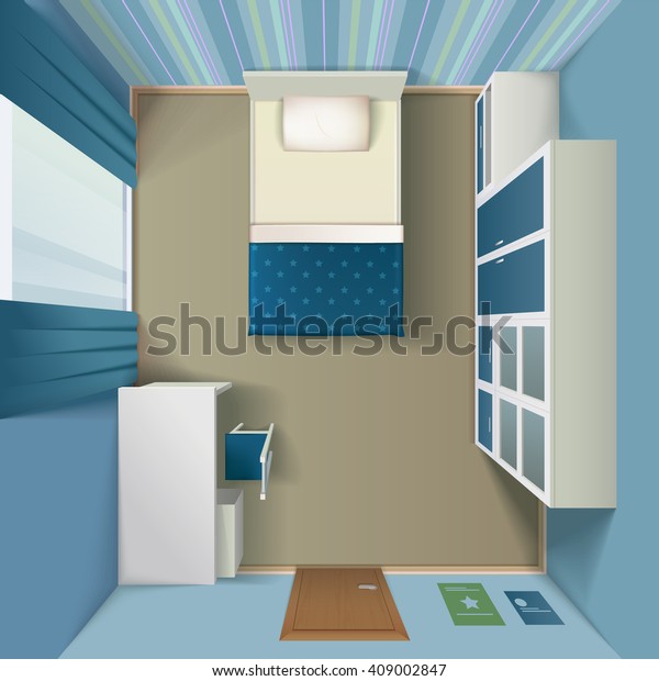 Modern Bedroom Interior Design Queen Size Stock Vektorgrafik