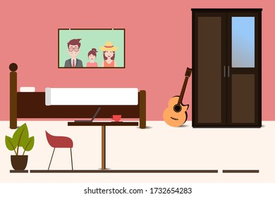Modern bedroom interior design with a simple and elegant workspace - Shutterstock ID 1732654283