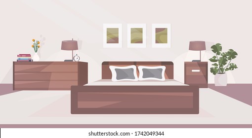 moderno dormitorio interior vacío no personas habitación con mobiliario horizontal ilustración vectorial