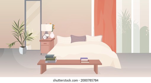 Modern Bedroom Interior Empty No People House Room With Furniture Horizontal