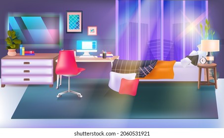 Modern Bedroom Interior Empty No People House Room With Furniture Horizontal