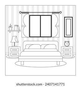 Modern Bedroom Interior With Flat Design coloring page