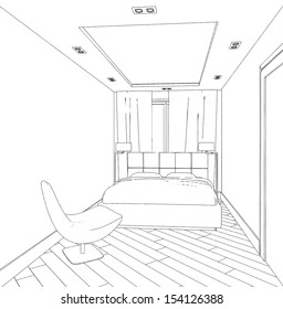 Modern bedroom interior hand drawing