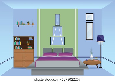 Modern bedroom interior vector illustration