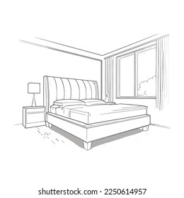 Modern bedroom linear interior sketch
