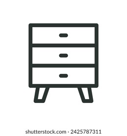 Modern bedside dresser isolated icon, chest of drawer vector symbol with editable stroke