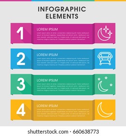 Modern bedtime infographic template. infographic design with bedtime icons includes playpen, crescent. can be used for presentation, diagram, annual report, web design.