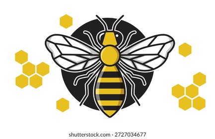 Modernes Bienenlogo mit Wabenmuster und kreisförmigem Emblem-Design