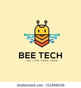 modern bee tech logo design, bee robot logo, digital bee, mascot, vector, icon, honey, template