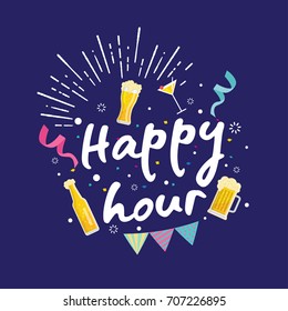 Modern Beer Happy Hour Card Illustration, Suitable For Social Media, Poster, Banner, Festival, Event, And Other Beer Related Occasion