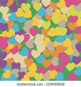 Modern Beige Bright Saint Valentine Art Illustration. Violet Multicolor Hearts Love Confetti Vector Style. Pink Purple Simple Romantic Wedding Art. Colorful Orange Green Trendy Detailed Fabric.