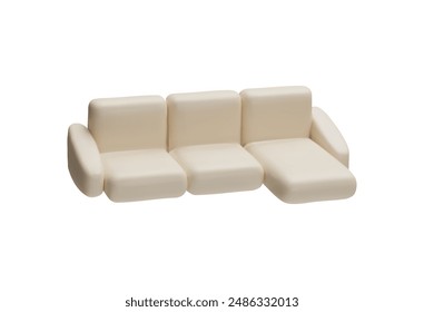 Modern beige sofa. 3D vector illustration showcasing a stylish beige sofa with cushions, ideal for modern living room decor on an isolated white background.