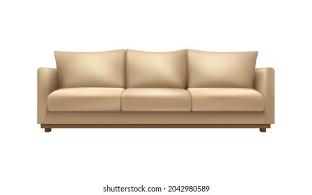 Modern beige sofa realistic icon on white background vector illustration