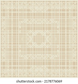 The modern beige squared rug with a symmetrical geometric pattern and white lines or traces.