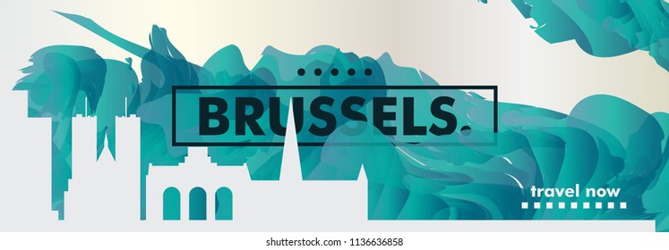 Modern Belgium Brussels skyline abstract gradient website banner art. Travel guide cover city vector illustration