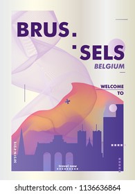 Modern Belgium Brussels skyline abstract gradient poster art. Travel guide cover city vector illustration