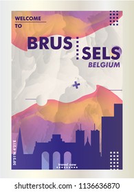 Modern Belgium Brussels skyline abstract gradient poster art. Travel guide cover city vector illustration