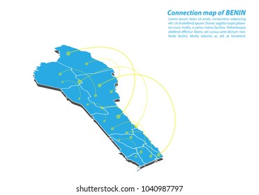 Modern of benin Map connections network design, Best Internet Concept of benin map business from concepts series, map point and line composition. Infographic map. Vector Illustration.