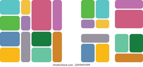 Modern bento grid collage template. Vibrant abstract layout with colorful rounded rectangles. Perfect for social media, presentations, and mockups.