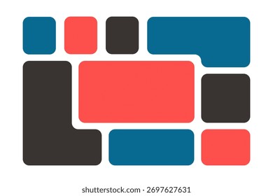 Modern bento grid layout. Photo collage, moodboard, magazine or brochure template. Poster or banner modular framework isolated on white background. Vector flat illustration.