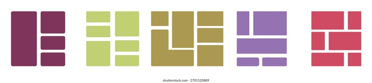 Layout moderno da grade de bento. Projeto da página de aterrissagem estilo Bento. Coleção de modelos de grade de layout. Colorindo o design de UX da interface do usuário da Web	
