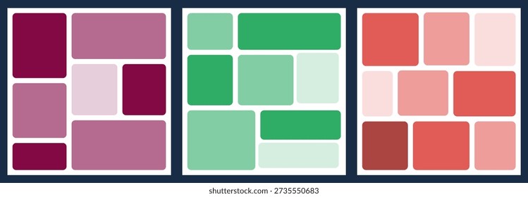 Modern bento grid layout template set. Vector square shape. Web and UI design illustration