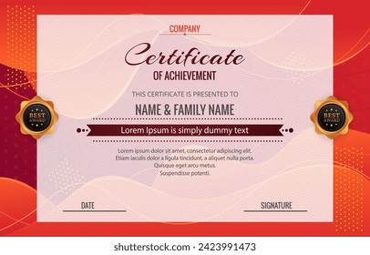 modern best award certificate for achievement and appreciation reward with blank space abstract gradient red and orange background design