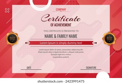 modern best award certificate for achievement and appreciation reward with blank space abstract gradient red and white background design