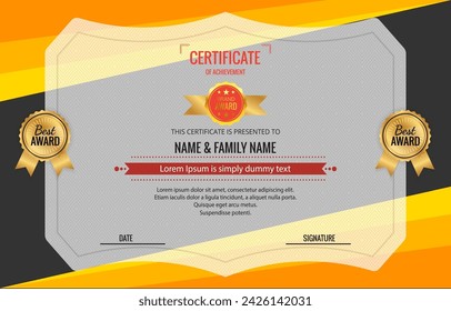 modern best award certificate for achievement and appreciation reward with blank space abstract gradient orange and black background design 11