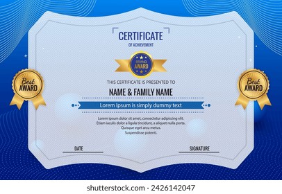 modern best award certificate for achievement and appreciation reward with blank space abstract gradient blue and white background design 14
