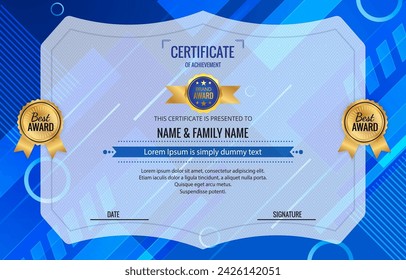 modern best award certificate for achievement and appreciation reward with blank space abstract gradient blue and white background design 11