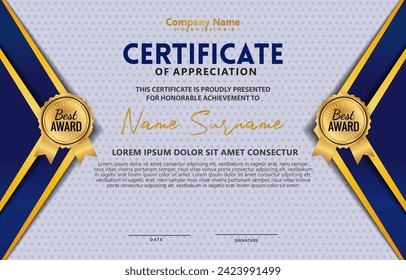 modern best award certificate for archievement and appreciation blank space template with abstract gradient blue and white background design