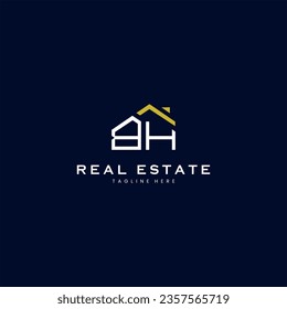 modern BH letter real estate logo in linear style with simple roof building in blue