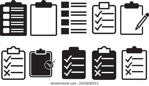  Modern Bicolor Line Icon of Clipboard with Checklist – Editable Stroke on Dark and Light Backgrounds.