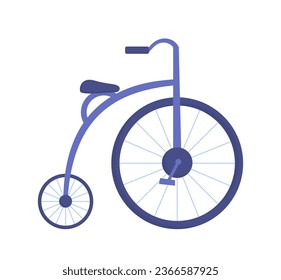 Modern bicycle concept. Blue cycle with wheels and pedal. Eco friendly transport. Travel, trip and journey. Graphic element for website. Cartoon flat vector illustration isolated on white background
