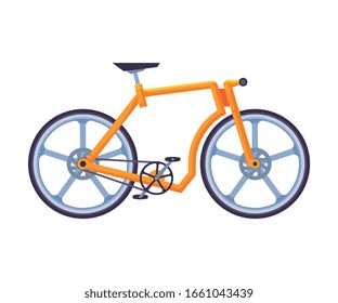 Modern Bicycle, Ecological Sport Transport, Orange Bike Side View Flat Vector Illustration