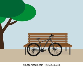 Modern bicycle stands near a wooden bench outdoors