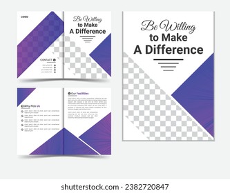 modern bifold brochure design template for annual report or magazine. Real estate brochure design template with purple gradient  color.