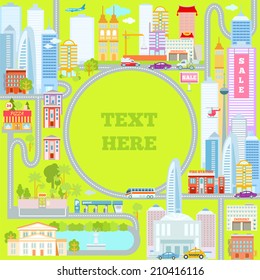 Modern big cityscape as a frame for your text message. Vector illustration
