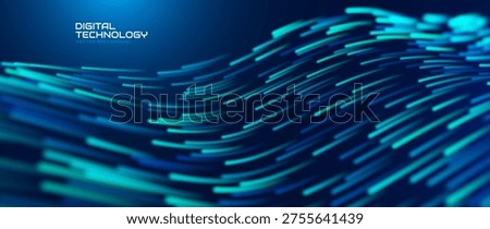 Modern Big Data Technology Background With Dynamic Digital Flow Lines And Neural Network Particles. Futuristic Data Science Concept For Tech Presentations And Reports.