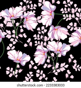 Modern big floral vector seamless pattern. Background isolated. Digital drawn illustration. Can be used as textile fabric or wallpaper, cards, invitations, decorative paper