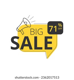 Moderna composición de banner de gran venta con plantilla abstracta de fondo de descuento plana vectorial. Diseño de plantillas de banner de diseño de promoción de descuento hasta un 71% de descuento. Ilustración vectorial.