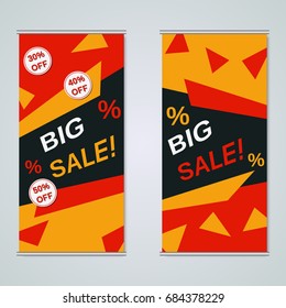 Modern big sale colorful business banners, two-sided flyer vector design template
