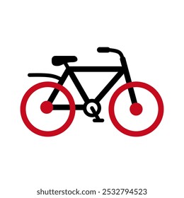 modern bike vector icon, road type bicycle, red colored tires, personal city ecological transport