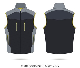 Modern biker vest mockup front and back view. Vector illustration