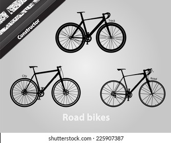 Modern bikes of various types. All components are assembled.