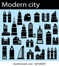 Modern bildings on a blue background