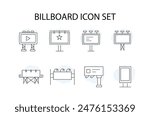 Modern Billboard Icon Set: Advertising, Promotion, Outdoor Marketing, Digital Display, Signboard, Poster, Urban Advertisement, Roadside Billboard, Large Display, Commercial Billboard.