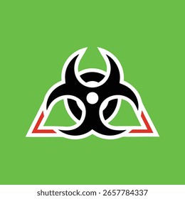 Modern biohazard symbol graphic design on green backdrop with red details