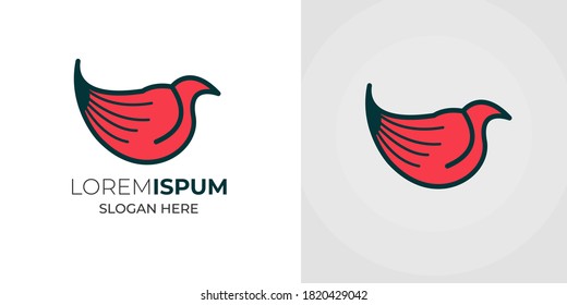 Modern bird logo design with red shape into it vector illustration .simple bird logo template . colorful bird icon . bird of paradise logo design